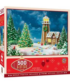 Gingerbread Lighthouse 500 Piece Glitter Jigsaw Puzzle