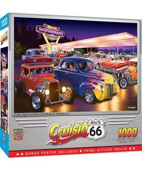 Cruisin Route 66 Friday Night Hot Rods 1000 Piece Jigsaw Puzzle