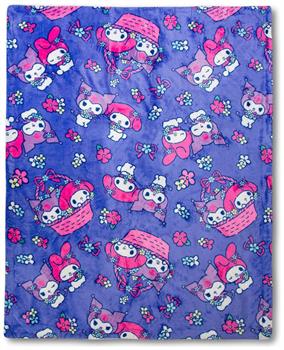 Sanrio My Melody and Kuromi Flower Baskets Sherpa Throw Blanket | 50 x 60 Inches