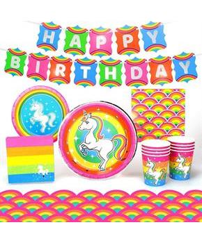 Rainbow Unicorn Birthday Party Supplies Pack | 66 Pieces | Serves 8 Guests