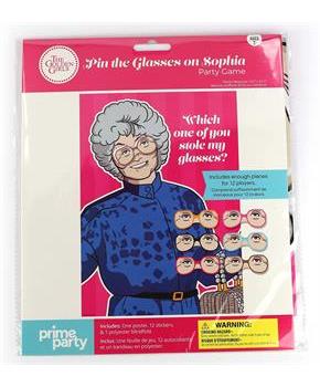 The Golden Girls Pin the Glasses on Sophia Party Game | Poster: 19.5" x 27.5", Includes 12 glasses (stickers) and one polyester blindfold.