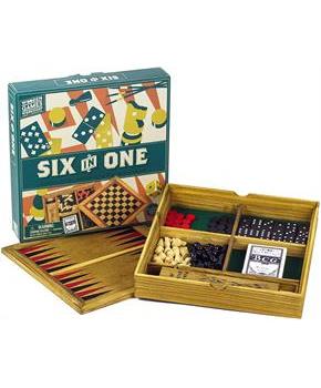 Wooden Games Compendium | Portable Six in One Combination Game Set