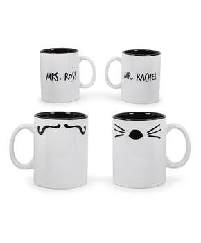 Friends Mr. Rachel Whiskers and Mrs. Ross Moustache Double-Sided Mugs | Set of 2