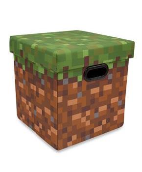 Minecraft Grassy Block Fabric Storage Bin Cube Organizer with Lid | 13 Inches