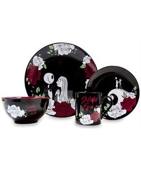 Disney Nightmare Before Christmas Jack and Sally Roses 16-Piece Dinnerware Set