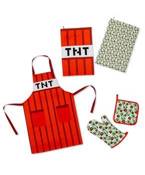 Minecraft Red TNT Kitchen Set | Apron, Oven Mitt, Dish Towels, Pot Holder