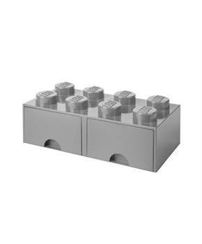 LEGO Brick Drawer, 8 Knobs, 2 Drawers, Stackable Storage Box, Stone Grey