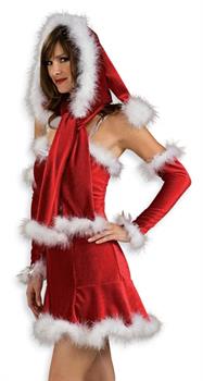 Santa'S Baby Sexy Christmas Hooded Red & White Adult Costume Scarf