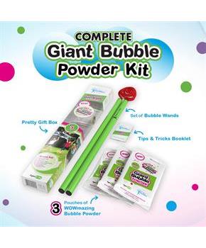 WOWmazing Giant Bubble Powder 4-Piece Kit | Wand + 3 Packets Bubble Powder