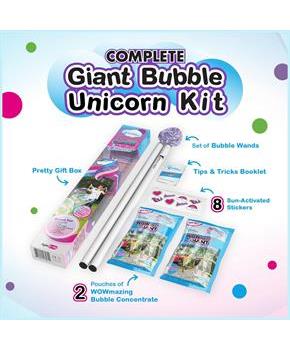 WOWmazing Unicorn Giant Bubble Kit | Wand + 2 Packets Bubble Concentrate + 8 Stickers