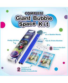 WOWmazing Space Giant Bubble Kit | Wand + 2 Packets Bubble Concentrate + 8 Stickers