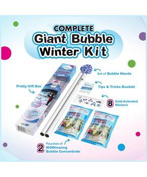 WOWmazing Winter Giant Bubble Kit | Wand + 2 Packets Bubble Concentrate + 8 Stickers