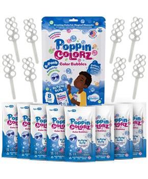 PoppinColorz 8-Piece Bubble Solution and Wands Party Pack | Blazin' Blue