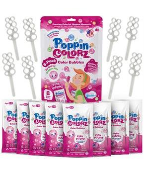 PoppinColorz 8-Piece Bubble Solution and Wands Party Pack | Pink Pizzaz