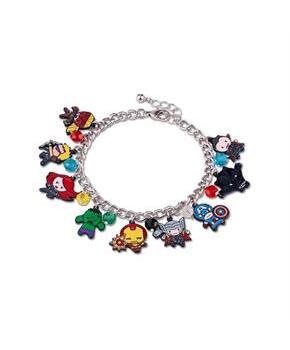 Marvel The Avengers Chibi Characters 15mm Enamel Charm Silver Chain Bracelet
