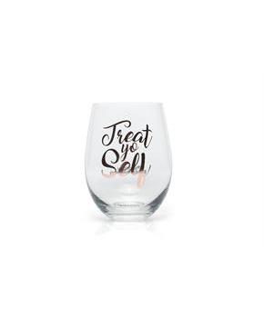 Parks and Recreation Treat Yo Self Stemless Wine Glass | Pink