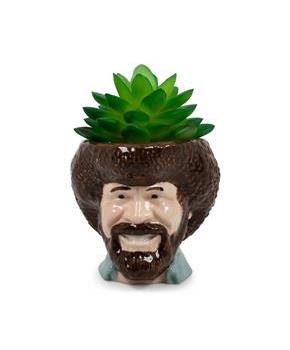 Bob Ross Mini Ceramic Planter with Artificial Succulent Plant