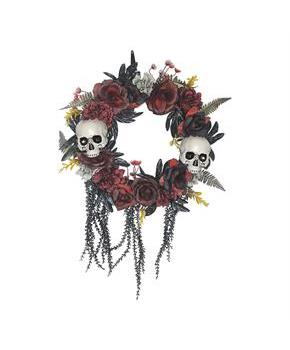 Wreath with Skulls and Roses Halloween Doecoration