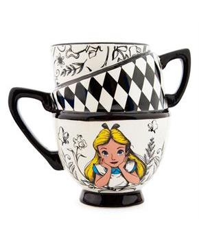 Disney Alice in Wonderland Monochrome Stacked Teacups Sculpted Ceramic Mug