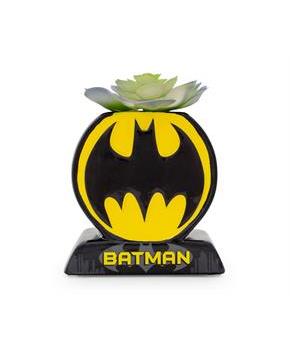 Batman Bat Logo 9x5x5 Inch Ceramic Planter w/ Artificial Plant