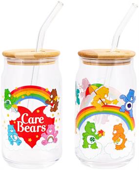 Care Bears Classic 16-Ounce Glass Tumblers With Bamboo Lid and Straw | Set of 2