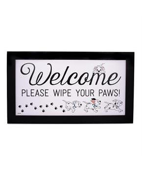 Disney 101 Dalmatians "Wipe Your Paws" Hanging Sign Gel Coat Framed Wall Art