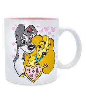 Disney Lady and the Tramp Doodle Sketch Hearts Ceramic Mug | Holds 20 Ounces