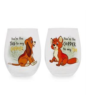 Disney The Fox and the Hound 20-Ounce Teardrop Stemless Wine Glass | Set of 2