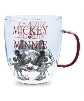 Disney Minnie And Mickey Mouse Glass Mug With Glitter Handle | Holds 14 Ounces