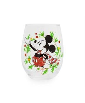 Disney Mickey Mouse Christmas Wreath Stemless Wine Glass | Holds 20 Ounces