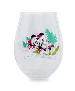 Disney Mickey and Minnie Christmas Sled Stemless Wine Glass | Holds 34 Ounces