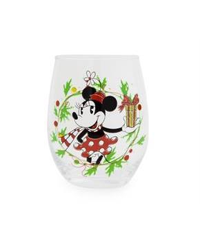 Disney Minnie Mouse Christmas Wreath Stemless Wine Glass | Holds 20 Ounces