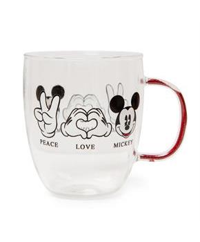 Disney "Peace Love" Mickey Mouse Glitter Handle Glass Mug | Holds 14 Ounces