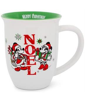 Disney Mickey and Minnie Mouse "Noel" Wide Rim Latte Mug | Holds 16 Ounces