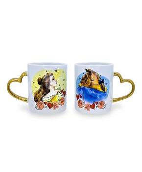 Disney Beauty and the Beast Sculpted Handle Mug Set | Each Holds 14 Ounces