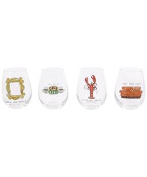 Friends Iconic Quotes 4-Piece Stemless Wine Glass Set | Each Holds 12 Ounces