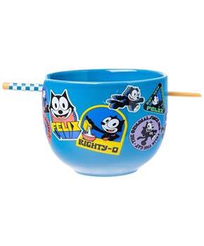 Felix the Cat the OG Felix Badges 20oz Ceramic Ramen Bowl with Chopsticks