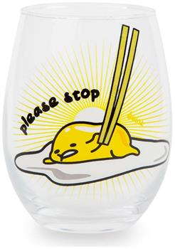 Sanrio Gudetama "Please Stop" Teardrop Stemless Wine Glass | Holds 20 Ounces