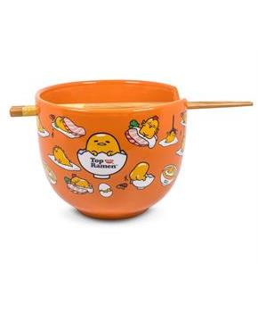 Sanrio Gudetama Japanese Top Ramen Dinnerware Set | 20-Ounce Ramen Bowl, Chopsticks