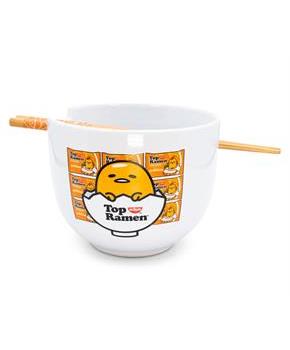 Sanrio Gudetama Top Ramen Japanese Dinner Set | 20-Ounce Ramen Bowl, Chopsticks