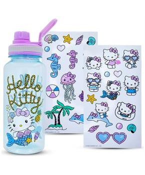 Sanrio Hello Kitty Mermaid Twist Spout Water Bottle and Sticker Set | 32 Ounces