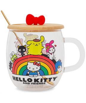 Sanrio Hello Kitty and Friends Rainbow Glass Mug With Lid and Spoon