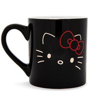 Sanrio Hello Kitty Black Outline Wax Resist Ceramic Mug | Holds 14 Ounces