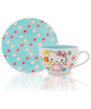 Sanrio Hello Kitty Floral Bone China Teacup and Saucer Set | Holds 7 Ounces