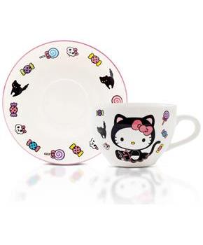Sanrio Hello Kitty Black Cat Bone China Teacup and Saucer Set | Holds 7 Ounces