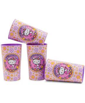 Sanrio Hello Kitty Flowers 4-Piece Plastic Cup Set | Each Holds 22 Ounces