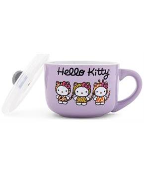 Sanrio Hello Kitty Jungle Animals 24-Ounce Ceramic Soup Mug With Vented Lid