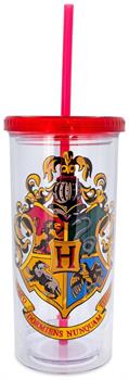 Harry Potter Hogwarts Crest Plastic Carnival Cup With Lid and Straw | 20 Ounces