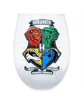 Harry Potter Animal Crests Teardrop Stemless Wine Glass | Holds 20 Ounces