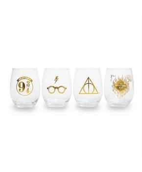 Harry Potter Icons Stemless Wine Glasses, Set Of 4 | Each Holds 20 Ounces